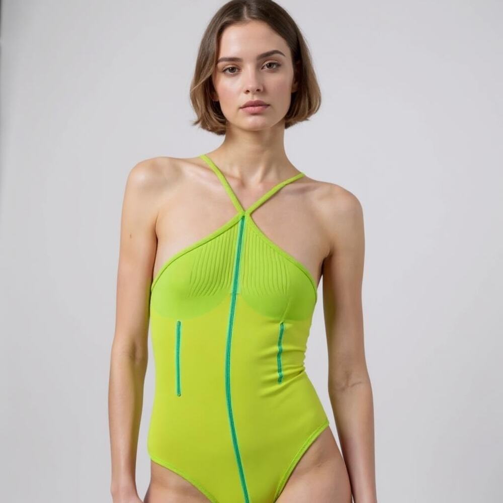 Zara Womens Neon Green Bustier Style Bodysuit M-L